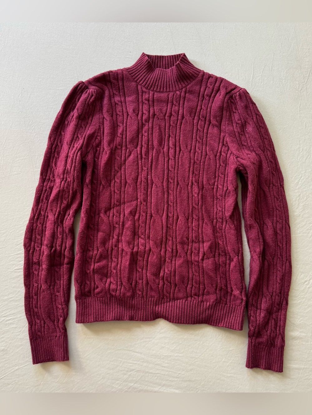 Burgundy Cable Knit Mock Neck Sweater